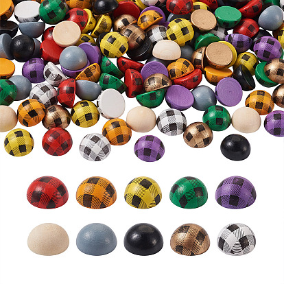 200шт. кабошоны из дерева схима, полукруглый / купольный и полукруглый / купольный с клетчатым рисунком