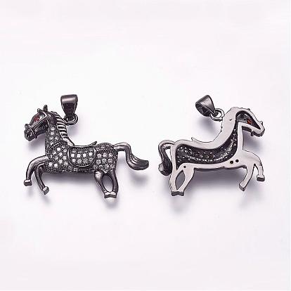 Brass Micro Pave Cubic Zirconia Pendants, Horse