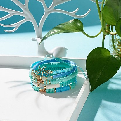 Круглые бусины хейши из камня и полимерной глины, наборы эластичных браслетов, составные браслеты с морскими звездами для женщин