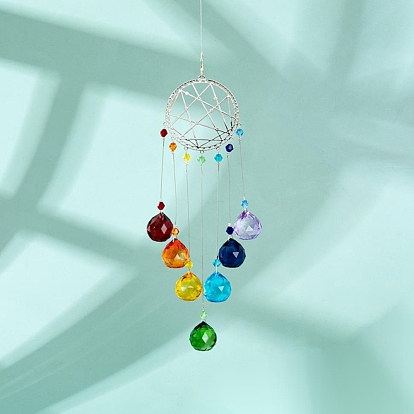 Crystals Chandelier Suncatchers Prisms Chakra Hanging Pendant, with Iron Cable Chains & Links, Glass Beads and Rhinestone, Constellation