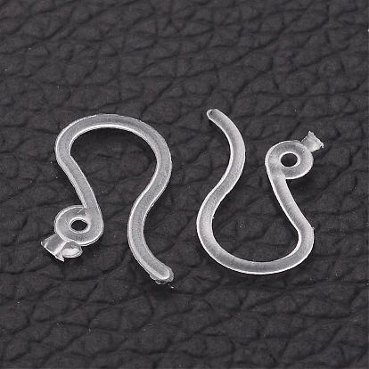 Plastic Earring Hooks, Ear Wire, with Horizontal Loop, Clear, 13x7mm, Hole:  1mm