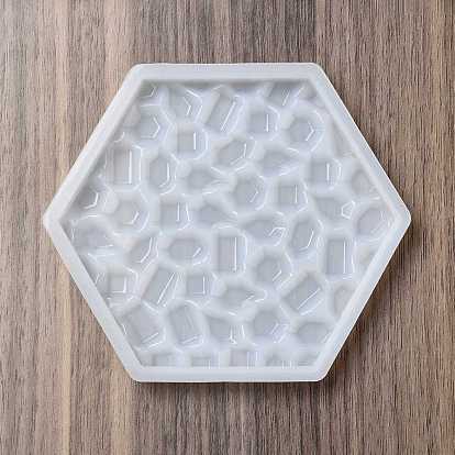 Silicone Diamond Texture Cup Mat Molds, Resin Casting Molds, for UV Resin & Epoxy Resin Craft Making, Hexagon/Square/Flower/Heart/Round