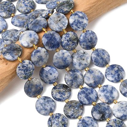 Натуральное синее пятно нитки из бисера яшмы, граненый шестиугольный разрез, плоско-круглые, с бисером