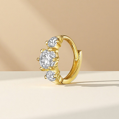 Simple S925 Sterling Silver Hoop Earrings, with Clear Cubic Zirconia