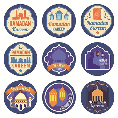 9 Patterns Dot Round Ramadan Kareem Them Paper Stickers, Self-Adhesive Paper Gift Tag Stickers, for Party, Gift Decoration