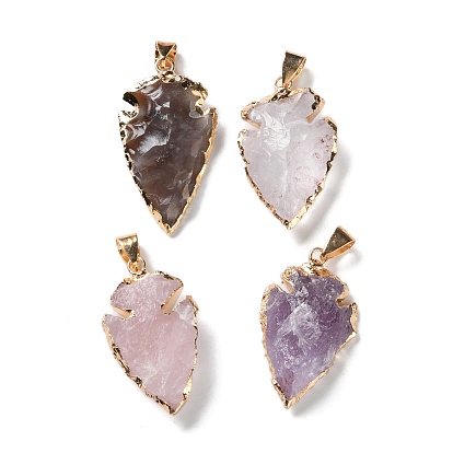 Подвески из необработанных драгоценных камней, подвески в виде наконечника стрелы с золотистыми латунными застежками на дужках