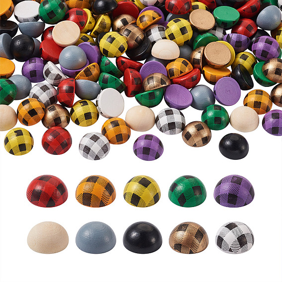 200шт. кабошоны из дерева схима, полукруглый / купольный и полукруглый / купольный с клетчатым рисунком