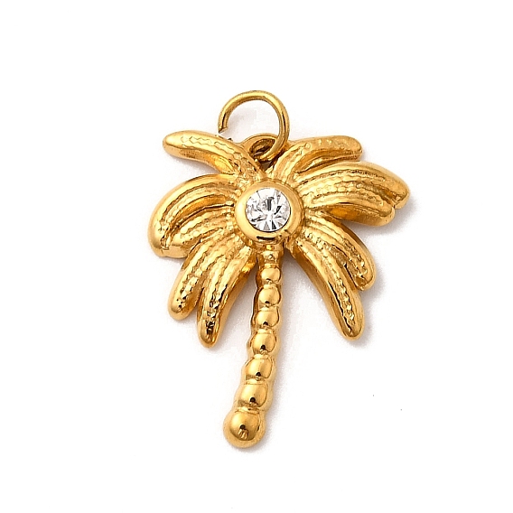 304 из нержавеющей стали горный хрусталь подвески, очарование кокосового дерева, ионное покрытие (ip), реальный 18 k позолоченный, с целью перехода в кольце