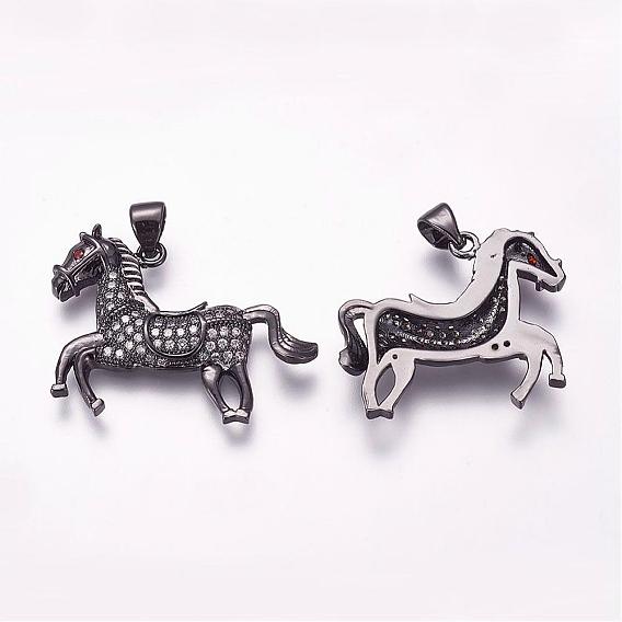Brass Micro Pave Cubic Zirconia Pendants, Horse