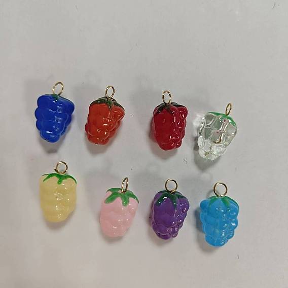 8Pcs Lampwork Pendants, with 304 Stainless Steel Loop, Gold, Grape