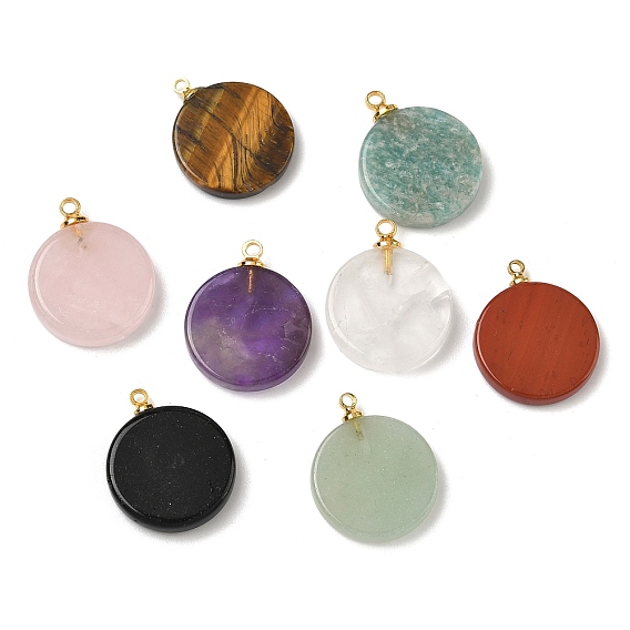 Природных драгоценных камней подвески, плоские круглые подвески с латунными дужками золотистого оттенка