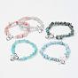 Natural Gemstone Beaded Bracelets, with Alloy Toggle Clasps, Heart