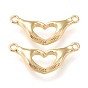 Brass Links Connectors, Long-Lasting Plated, Hand with Heart