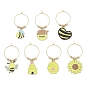 7 шт. подвески для бокалов для вина из эмалевого сплава в виде пчел, с 304 соединительными кольцами из нержавеющей стали и латунными проставками