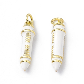 Rack Plating Brass Enamel Pendants, Long-Lasting Plated, Lead Free & Cadmium Free, Real 18K Gold Plated, Pen Charm
