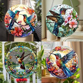 Hummingbird Acrylic Window Hanging Ornaments, Flat Round Suncatcher Home Window Decoration