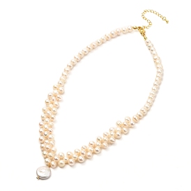 Bib Necklaces, with Natural Cultured Freshwater Pearl Beads, Natural Baroque Pearl Keshi Pearl Beads and Brass Chain Extender