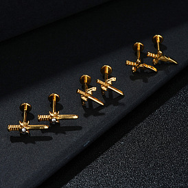 304 серьги-гвоздики в форме меча из нержавеющей стали с прозрачным кубическим цирконием