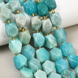Natural Amazonite Beads Strands, Faceted Rectangle, with Seed Beads