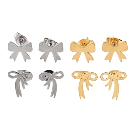 Plating 304 Stainless Steel Stud Earrings for Women, Bowknot