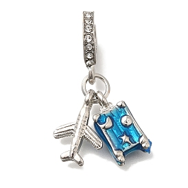 Rack Plating Alloy Enamel European Dangle Charms, Suitcase & Airplane Large Hole Pendants with Crystal Rhinestone, Lead Free & Cadmium Free, Platinum