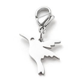 201 Stainless Steel Bird Pendant Decorations, Lobster Clasp Charms, for Keychain, Purse, Backpack Ornament