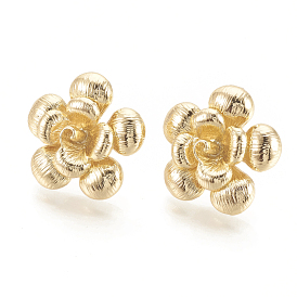 Brass Stud Earrings Findings, Flower, Nickel Free, Real 18K Gold Plated