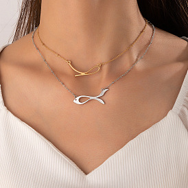 Minimalist Silver and Gold Fish Necklace Set - Geometric Irregular Personalized Two-Piece Necklace for Women