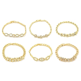Brass Micro Pave Clear Cubic Zirconia Chain Bracelets for Women