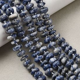 Натуральное синее пятно нитки из бисера яшмы, самородки, с бисером