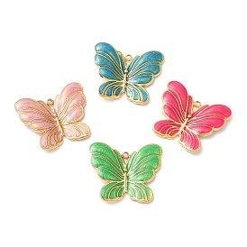 304 Stainless Steel Enamel Pendants, Real 18K Gold Plated, Butterfly Charm
