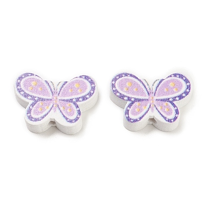 Spray Painted Natural Wood Beads, Printed Butterfly Beads