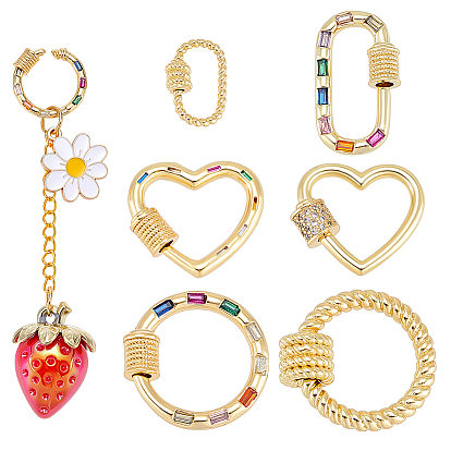 6 шт. 6 стили латунные подвески с микропаве из кубического циркония с винтовым карабином и замком, для изготовления ожерелий, быстрые ссылки, реальный 18 k позолоченный