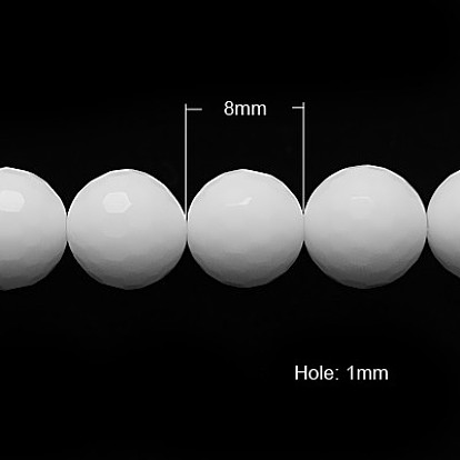 Непрозрачное стекло бисер нитей, имитация белого агата, граненые, круглые