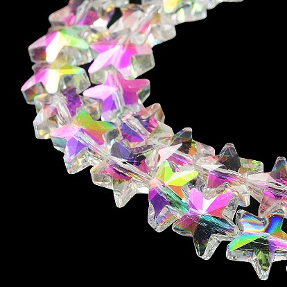 Electroplate Transparent Glass Beads, Half Rainbown Plated, Faceted Star