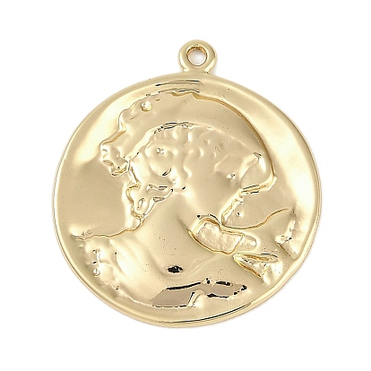 Латунные подвески, без кадмия, без никеля и без свинца, плоский круглый с женским портретом брелоки