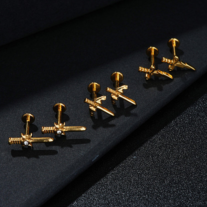 304 серьги-гвоздики в форме меча из нержавеющей стали с прозрачным кубическим цирконием