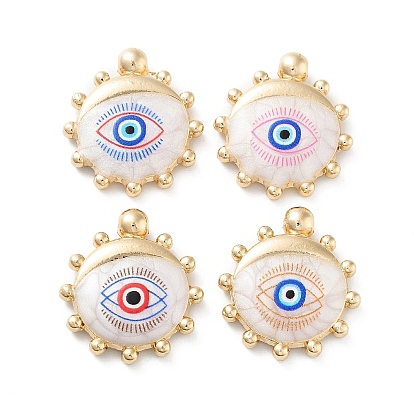 Rack Plating Alloy Enamel Pendants, with Resin, Sun with Evil Eye Charm, Cadmium Free & Nickel Free & Lead Free, Golden