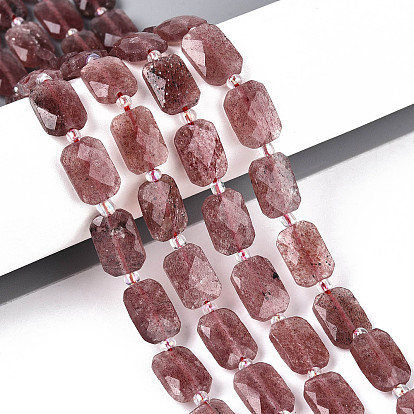 Природного кварца клубники нитей бисера, прямоугольные, граненые, с бисером