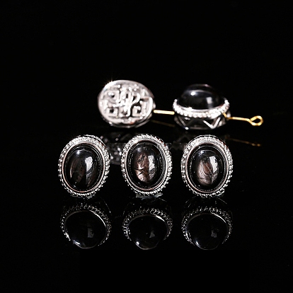 Натуральные бусины гиперстена, сплав овальные бусины, платина