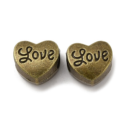 Alloy European Beads, Large Hole Beads, Heart with Word Love
