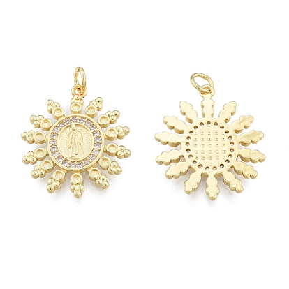 Pendentifs en laiton zircon cubique transparent, sans cadmium et sans plomb, avec des anneaux de saut, soleil avec saint