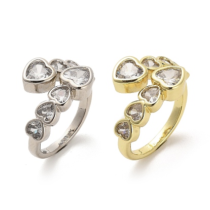 Сердце стойка покрытие латунные открытые манжеты кольца, с кубического циркония, без кадмия и без свинца