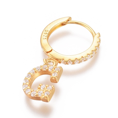 925 Sterling Silver Hoop Earrings, Dangle Earrings, with Cubic Zirconia, with S925 Stamp, Letter