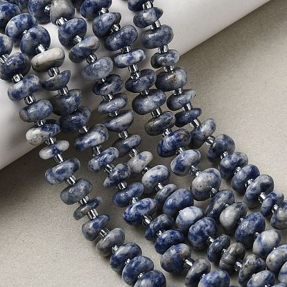 Натуральное синее пятно нитки из бисера яшмы, самородки, с бисером