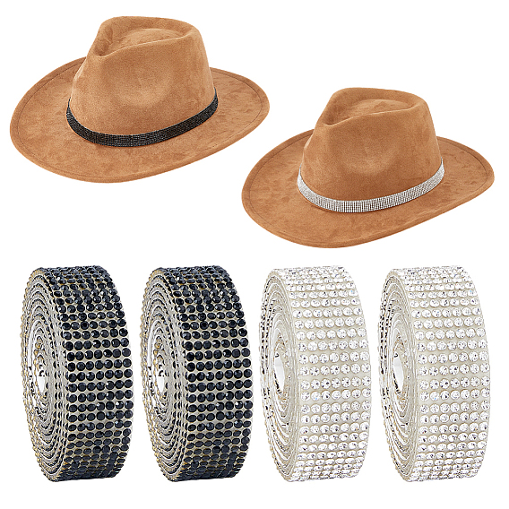 4Rolls 2 Colors Self Adhesive Glass Rhinestone Tape, Iron On Patch Hotfix Ribbon with Adhesive Back, for Costume Accessories, Belt Decoration