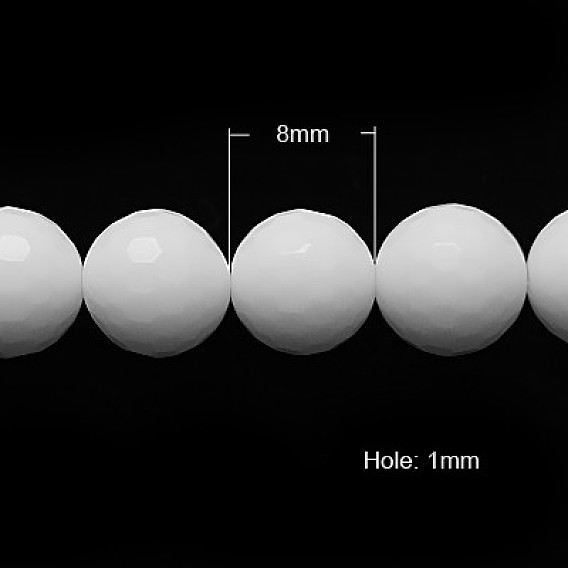 Непрозрачное стекло бисер нитей, имитация белого агата, граненые, круглые
