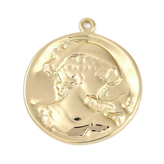 Латунные подвески, без кадмия, без никеля и без свинца, плоский круглый с женским портретом брелоки