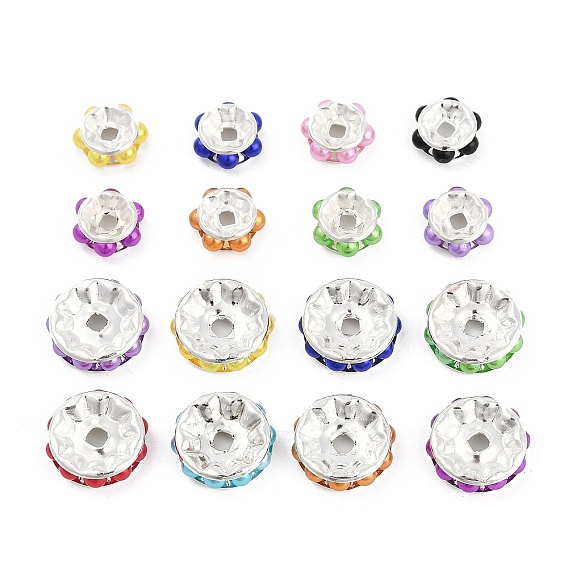 Латунные бусины, без кадмия и без свинца, с абс пластмассовой имитационной жемчужиной, плоско-круглые, серебряные