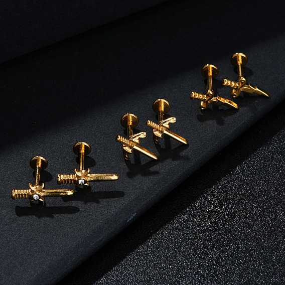 304 серьги-гвоздики в форме меча из нержавеющей стали с прозрачным кубическим цирконием